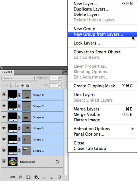Fig 12.13 Create a new group from selected layers to organize the shape layers. Exercise 4: Type 1. Press the letter X on the keyboard to toggle the default colors in the color chips.