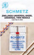 universal TWIN NEEDLE System 130/705 H ZWI NE 1,6 Needle distance 1.6 mm, needle sizes NM 70 and NM 80 System 130/705 H ZWI NE 2,0 Needle distance 2.