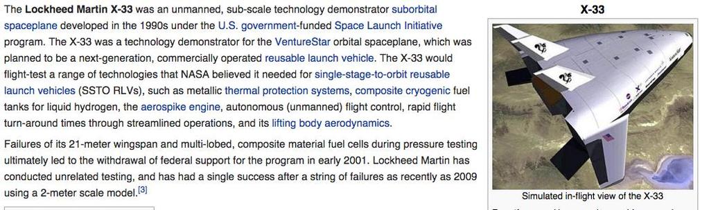 We ve tried before and failed: Lockheed Martin X33 SSTO Reusable Launch Vehicle Demonstrator Target Mass m o =130,000 kg, mass fraction a =0.