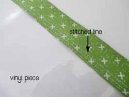 Gather the zipper and place the two fabric strips so they are centered on top of the zipper.