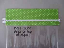 The zipper needs to be longer than the fabric strips--it can be just barely longer (as shown), or much longer if that's what you have on hand.