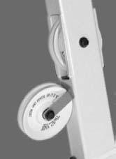 (#64-Labeled F,R) into the pulley brackets located on the Front Upright (#3) and secure them into place using two Hex Head Cap Screws 3/8-16 X 2 1/2 (#92), four Flat Washers SAE 3/8