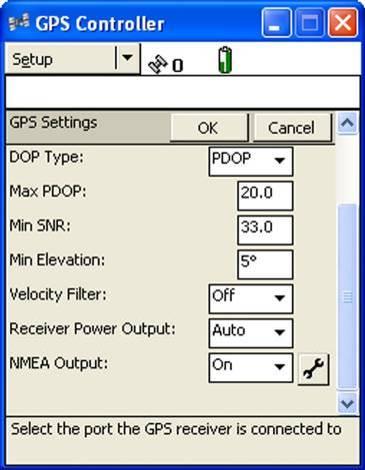 From Skyplot select Setup. 2. Now select GPS Settings. 3.