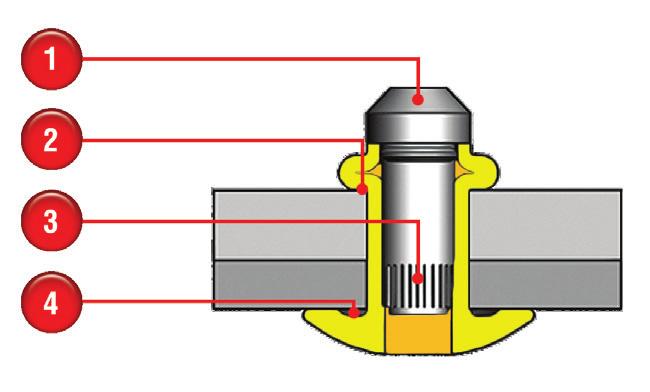 Installation Sequence Auto-Bulb s tapered lead-in point means fast, easy installation, every time. Insert the fastener into the hole and slip the installation tool over the pintail.