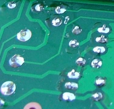 the component leads it will be noticed that the solder wicks up the hole through to the top surface, this is normal.