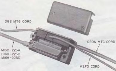 The connector end accepts plugs from the transmitter and loudspeaker set and the plug from an M2FG cord (furnished with the adapter) which connects to the 85B1 power unit.