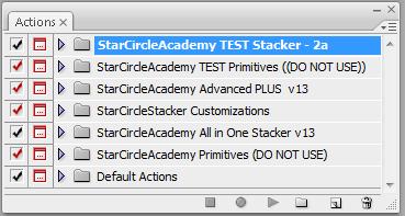 Figure 2: Actions in Photoshop If you have only installed the TEST Stacker, you will have only StarCircleAcademy TEST Stacker and StarCircleAcademy TEST Primitives
