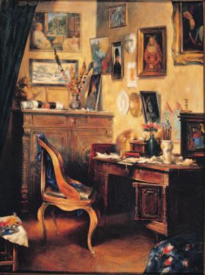 Art Studio, oil on canvas, 80 x 60cm (31 x 24") This is the studio of a friend of mine, which I like very much because it is full of interesting objects, especially the death mask of Aleksandr