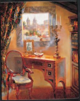The open window, which seems a painting on the wall, shows the palazzo di Spagna, the Square of Spain. person usually will deploy objects in a room according to use and utility.