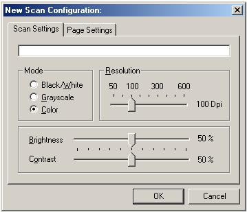 The dialog box appears for adjusting the scanning settings of the selected configuration. 4. Adjust the scan settings that you want. Mode Select Black/White to scan in black and white.