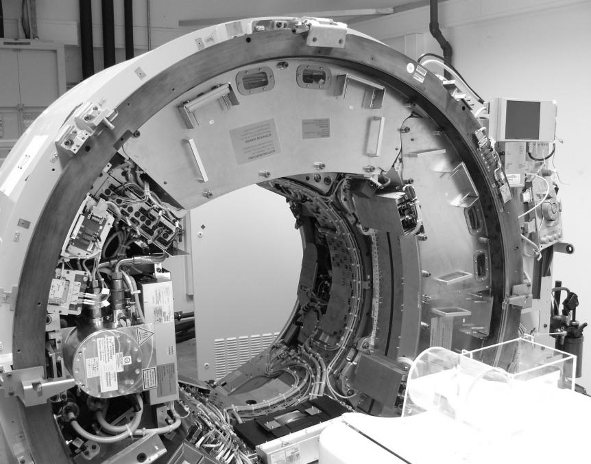 Hybrid prototype CT scanner with integrating and counting detectors has been built by Siemens The Hybrid Prototype CT Scanner Gantry from a clinical scanner with two X-ray systems: A: conventional