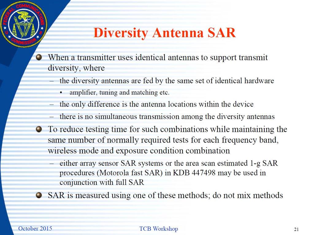 FCC Accepting Sensor Array Systems for Diversity