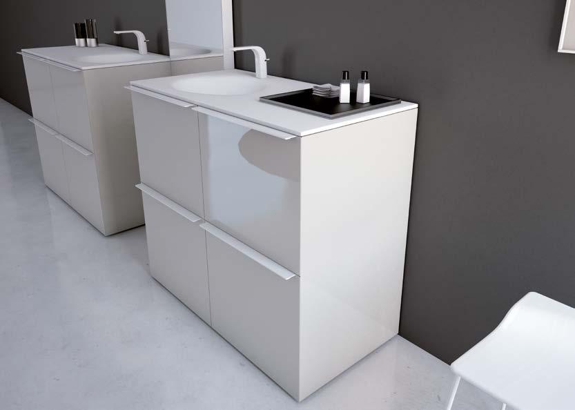 318 Composition of modules to the floor (KA003B) in Niebla 283B glossy Lacquer and KA handles in Blanco 200B glossy Lacquer.