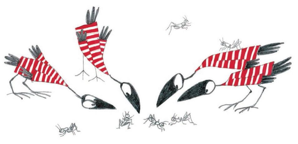 HOW MANY LEGS ARE WALKING THROUGH COUNTING CROWS? Find the page in the story featuring ten crows and ten crunchy crickets. How many crow legs are there altogether on this page?