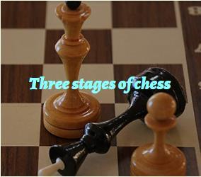 14 The Three Stages of the game A game of chess is divided in three stages: While not every single chess game goes through these three stages (some games might end in the opening or middle game), It