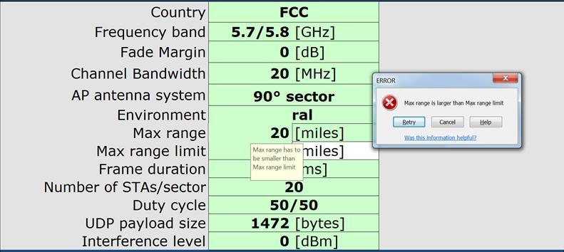 Maximum range: distance (in miles) between the AP and the location of the farther SM the user wants to serve with the AP.
