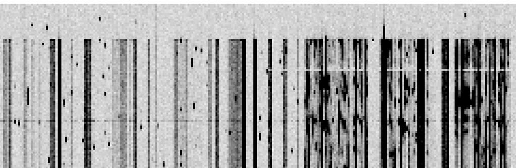 Figure 4: This is a small portion of a master image, which records the time history (along x) of every pixel in a particular column of the detector.