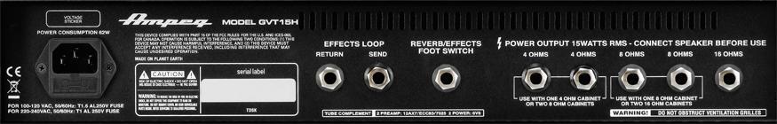 and effects loop on/off (sold separately) Dimensions (H x W x D inches):