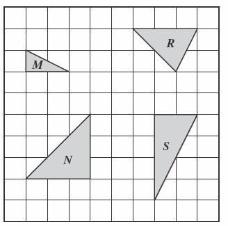 16. Four triangles are shown on the grid below. ELMS CRCT ACADEMY 6TH GRADE MATH (0604142012) Which two triangles appear to be similar?