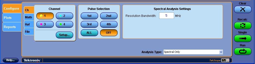 Setting the Resolution Bandwidth NOTE. When performing WiMedia analysis, the pulses are referred to as "packets". NOTE. For finer control over the portion of data used during analysis, you can also utilize the instrument cursors in Tektronix oscilloscope.