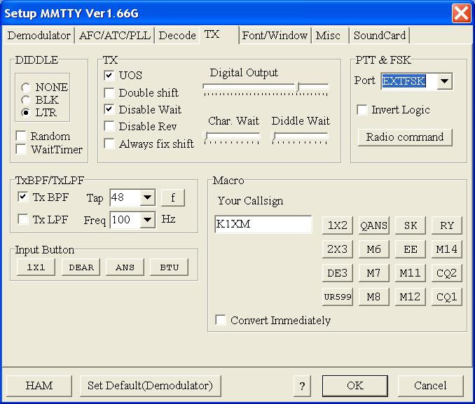 MMTTY Setup MTTY must use the EXTFSK DLL for transmit. Set this up as follows: Start MMTTY.