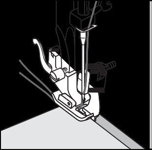 Turn the hand wheel forwards by hand until the needle swings fully to the left. It should just pierce the fold of the fabric. If it does not, adjust the stitch width accordingly.
