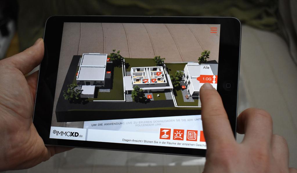 Mobile Apps Our augmented reality app is especially suited for enthralling audiences with interactive 3D models of your property at meetings or exhibitions.