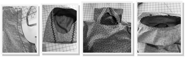 (After step 15: Pin Ruffle to garment right sides together, matching seams. Stitch. Press seam up towards top.