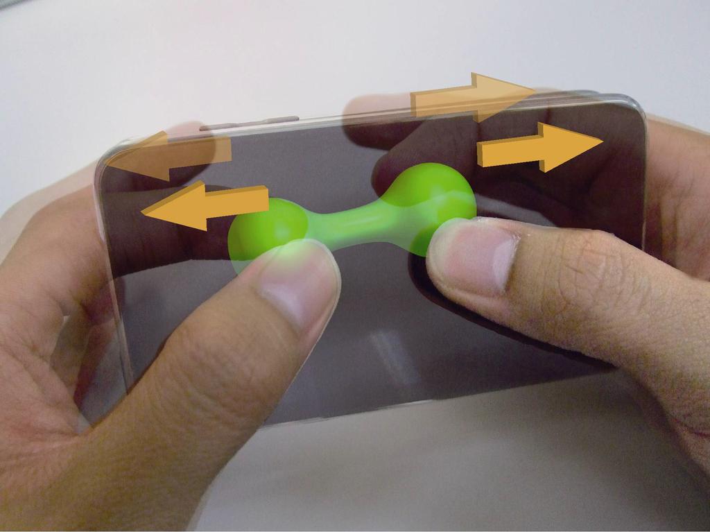 figure 5. The stretch gesture involves two grabbing actions and two hands moving in different directions. Prototype A double-side multi-touch device prototype was created as shown in figure 6.