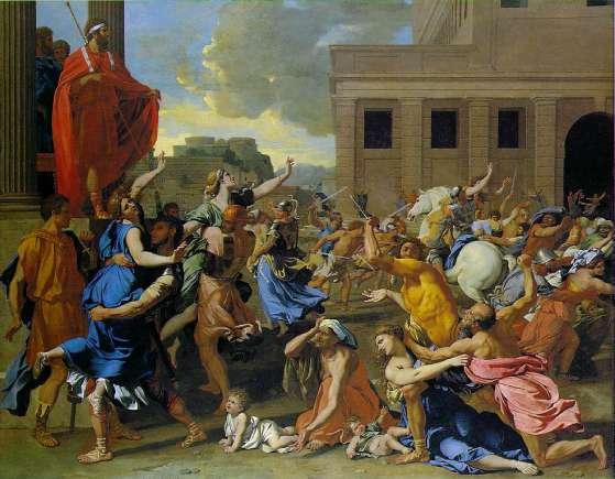 Rape of the Sabine Women by Poussin This image shows the event at the moment of highest passion: the capture of