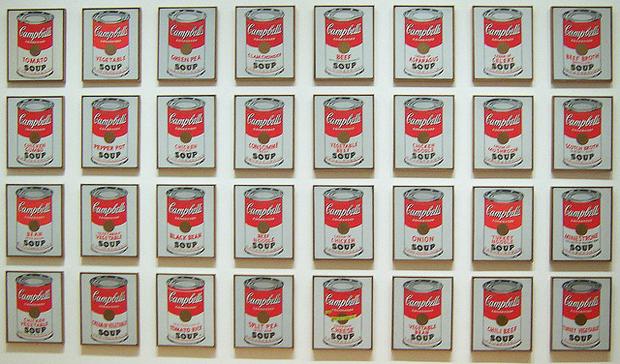 Warhol, Campbell Soup Cans, 1964, Synthetic polymer paint on thirty-two canvases.