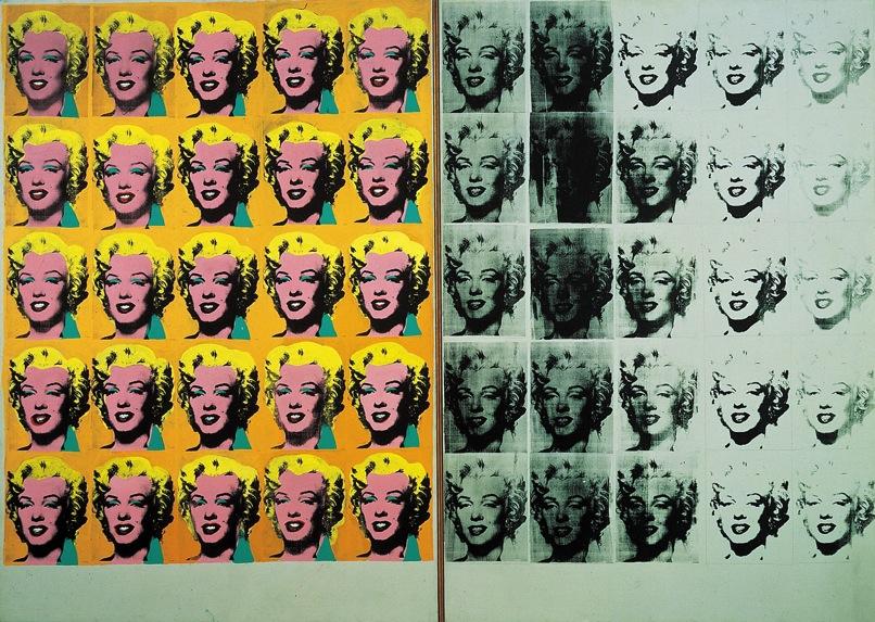 25 marilyns, 1962, transformed from reality to perceptions of reality by the media he used reproductive techniques similar to advertising challenging the notions of the artist s hand.