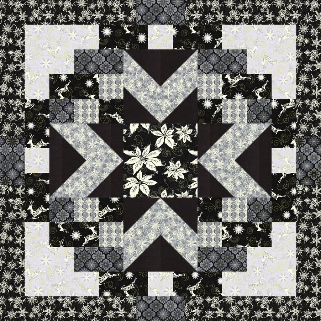 Winter Memories Star Quilt Featuring fabrics from the Winter Memories collection by Whimsies and Wishes for Fabric Requirements (A) 2994M-99... (B) Carbon-23*... (C) 2997-11... (D) 2998-11.