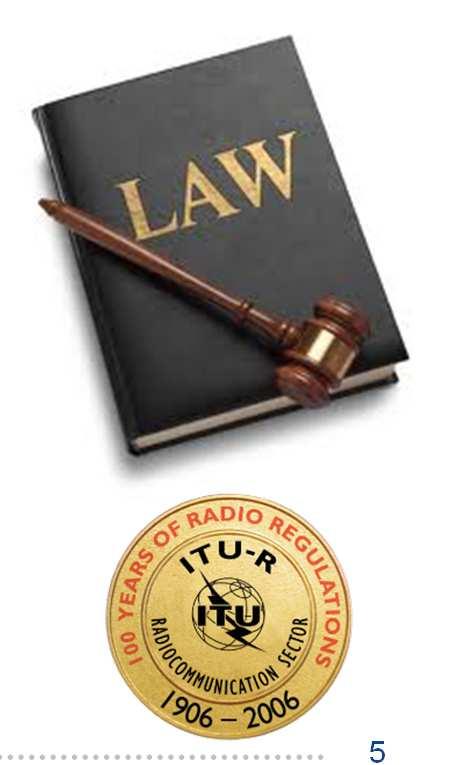 ITU Radio Regulations Intergovernmental Treaty legal bindings on all Member states, governing the use of spectrum/orbit resources by administrations Define the rights and obligations of Member States