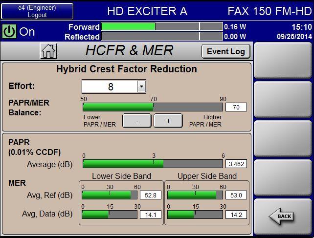 G4 Exgine Controls The G4 Exgine for Flexiva FM transmitters incorporates the new PAR2 Hybrid Crest Factor Reduction (HCFR) algorithms with controls and quality monitoring to fine-tune HD performance