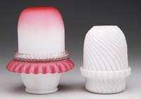 1) Fairy-size white satin swirl rib dome shade resting in its matching base. Crystal candle cup included.