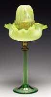 5-66950 (2,000-3,000) $0.00 NAILSEA FAIRY LAMP. Citron nailsea-type Fairy-size dome in a clear lamp cup marked "S.