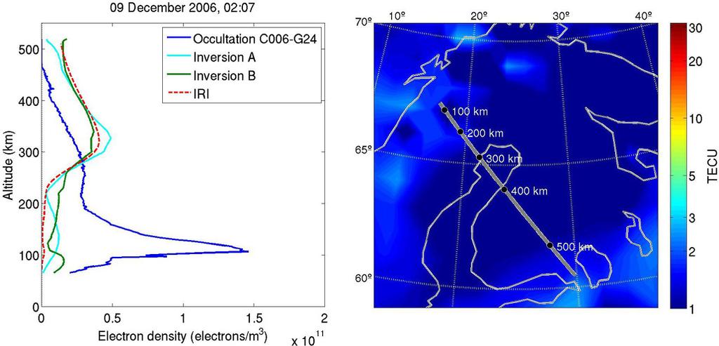M. M. J. L. van de Kamp: Medium-scale 4-D ionospheric tomography 87 Fig. 11. Comparison between inversion result and occultation measurement, similarly as in Fig.