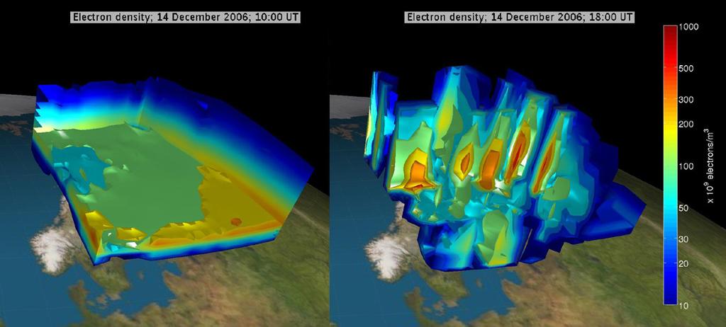88 M. M. J. L. van de Kamp: Medium-scale 4-D ionospheric tomography Fig. 13. Two snapshots of the 3-dimensional inversion results for 14 December.