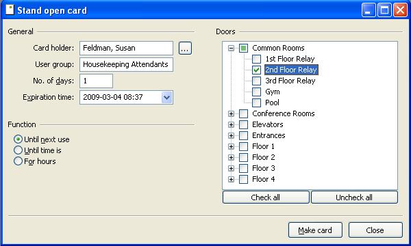 To set an elevator reader relay in stand open mode Each elevator reader relay can individually be set in stand open mode.