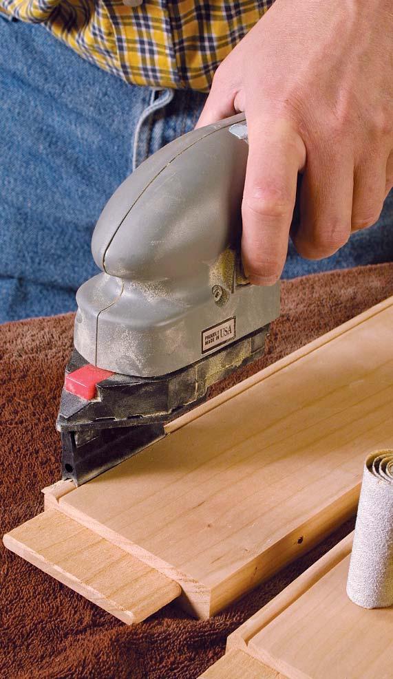 C HECK YOUR PROGRESS With the workpiece lit by a strong light, wipe the wood with some mineral spirits and check the surface for obvious scratches and rough areas.