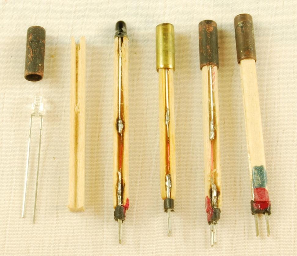 THE EMITTERS AND DETECTORS (from right to left) Cut a length of 3/16 brass tubing to ½ or thickness of roadbed.