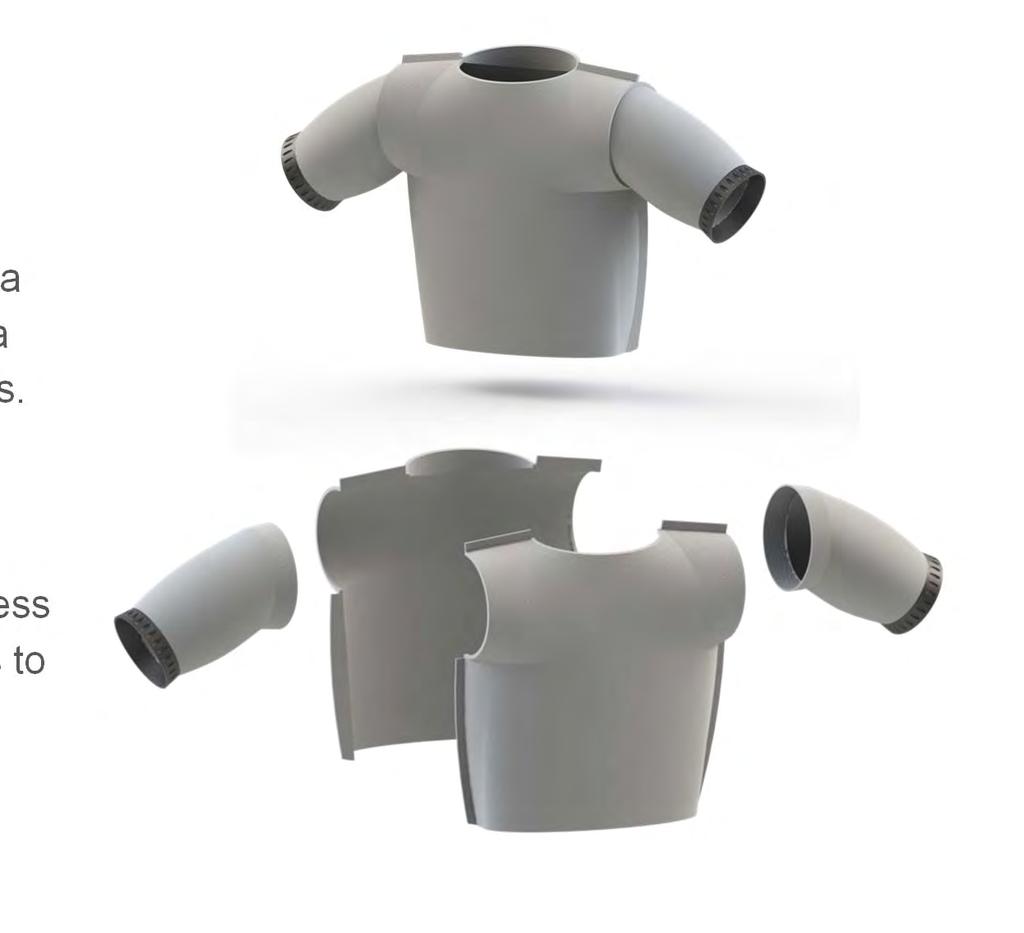 Concept Suit The suit is made up of four parts: two sleeves that slide up the arm and allow a freer range of motion for the robot and a two-part vest to