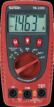 Testboy 2200 Digital multimeter with cable break detector and LED torch The variable digital multimeter, Testboy 2200, has all functions for universal operation in the sectors of electrical
