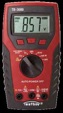 Testboy 3000 Digital multimeter with cable break detector and LED torch Modern design, the newest technology, as well as an extended range of functions, enables universal operation of the digital