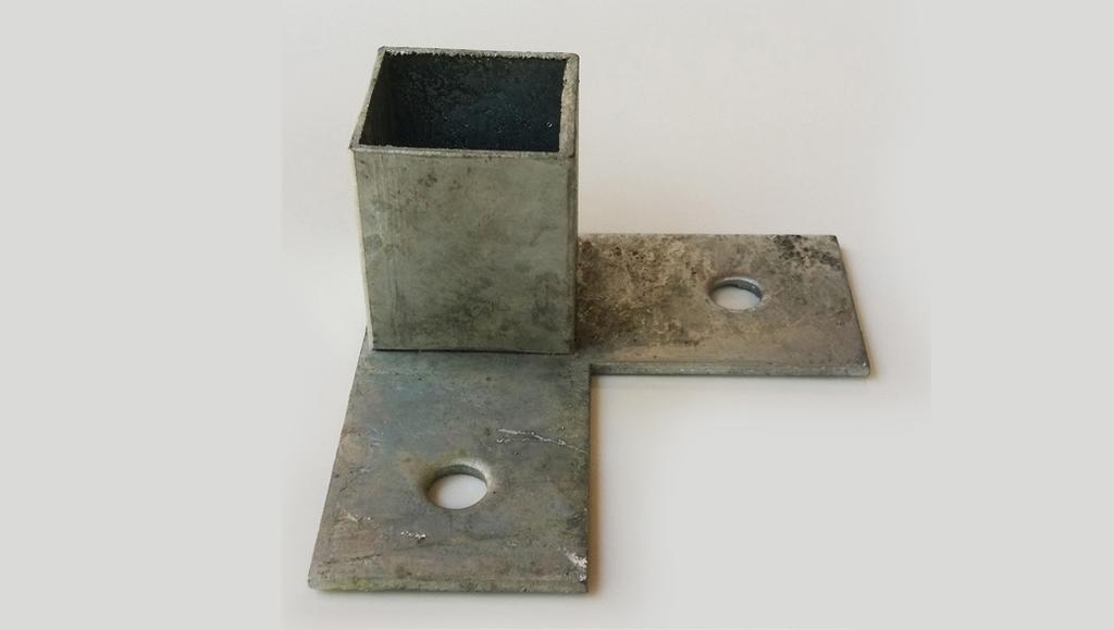 BASE CORNER Corner base plate suit 50mm post (110mm x 110mm x 50mm) - Designed to position and fix a Vertical