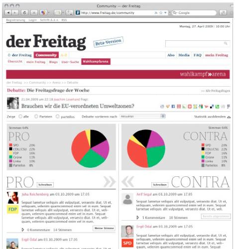 web design debate platform WAHLKAMPFARENA January 2009 - September 2009 Wahlkampfarena is an online debate platform designed within the scope of the German parliamentary elections of 2009 for the