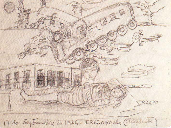1925 When Kahlo was 18 she was involved in a road accident. The bus she was traveling on, collided with a tram.