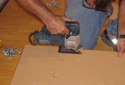 ! Use proper safety equipment when operating power tools (safety glasses, hearing protection, etc.). 3. Use a wood rasp to remove any sharp edges along the cut edge of the panel. 4.