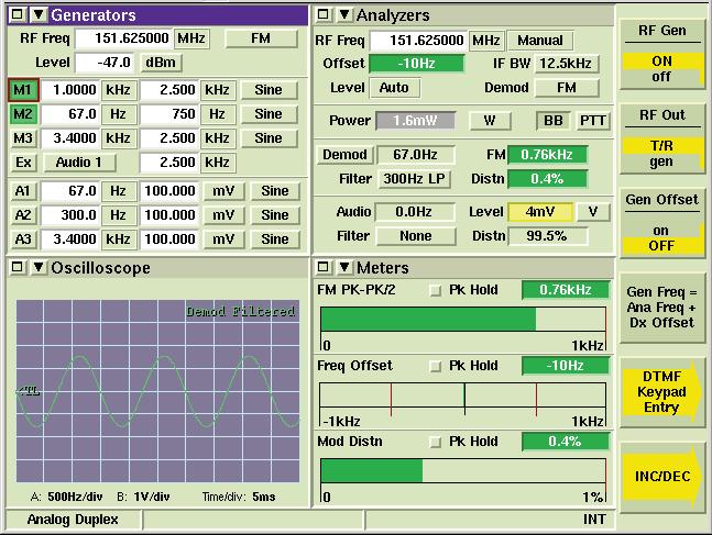 7 GHz optional) Three Modulation sources Three Audio sources DTMF encode and decode DCS encode and decode 2-tone sequential, 5/6 tone, and tone remote encode and decode Channel analyzer that can